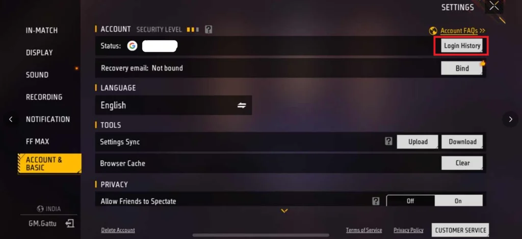 FF account login